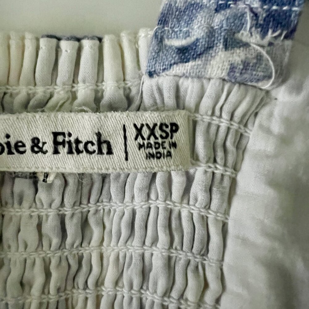 Abercrombie & Fitch Emerson Linen Fit and Flare Floral Blue and White Dress - Picture 5 of 9